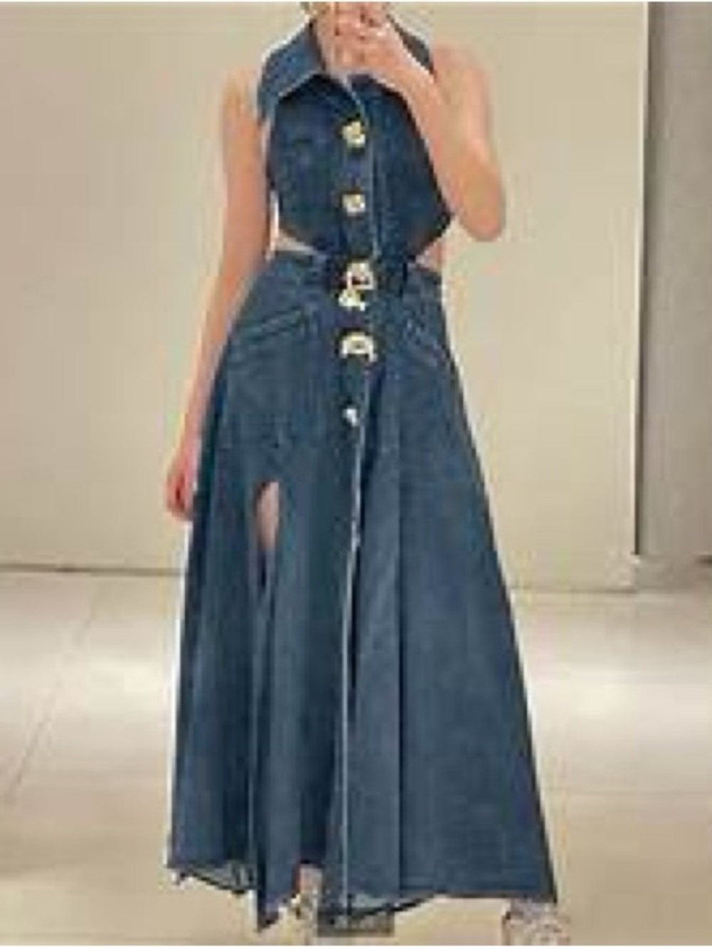 Urban Revivo Denim Cutout Maxi Dress —NWT